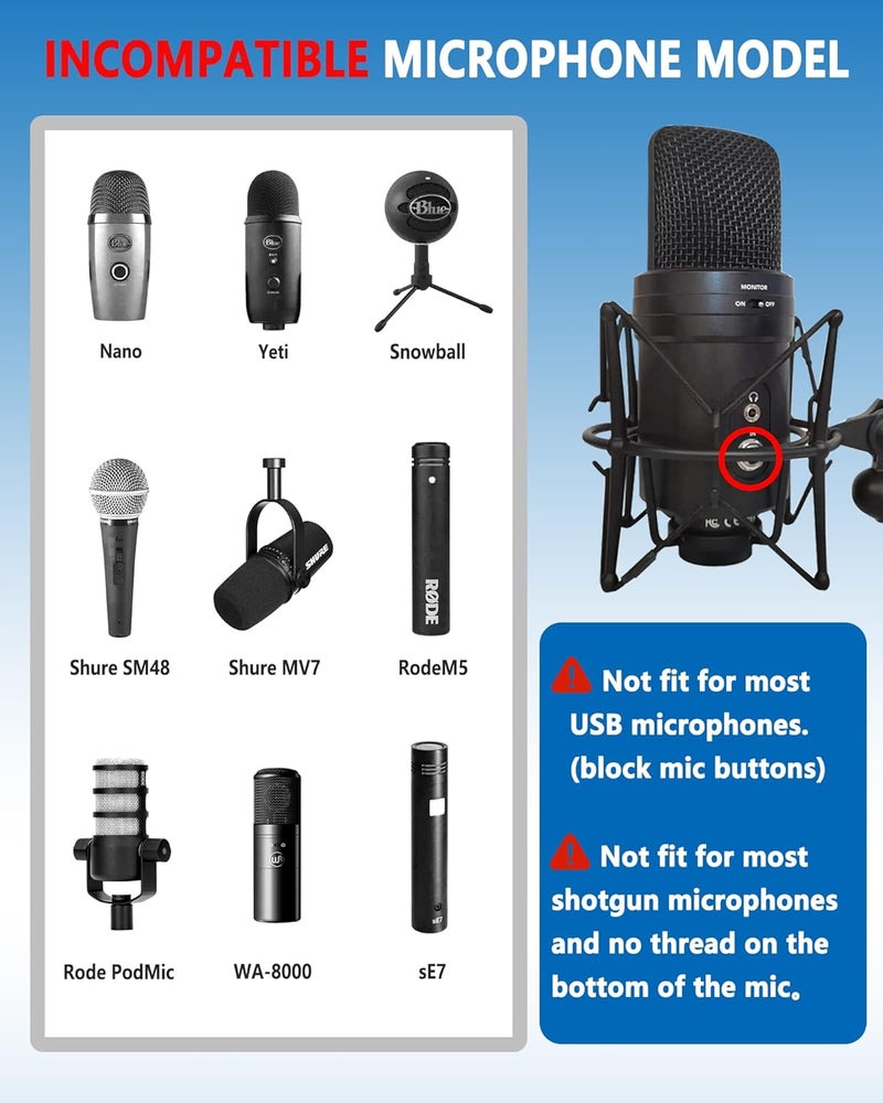FUNTOK Microphone Shock Mount Universal Mic Holder Spider Recording Mic Shockmount Stand Compatible with Many Condenser Mics Like Rode NT1-A NT2-A Procaster AT2020 MXL 990 770 U87 (Black) - Image 5